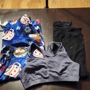 Gray Sports Bra and Black Leggings Set